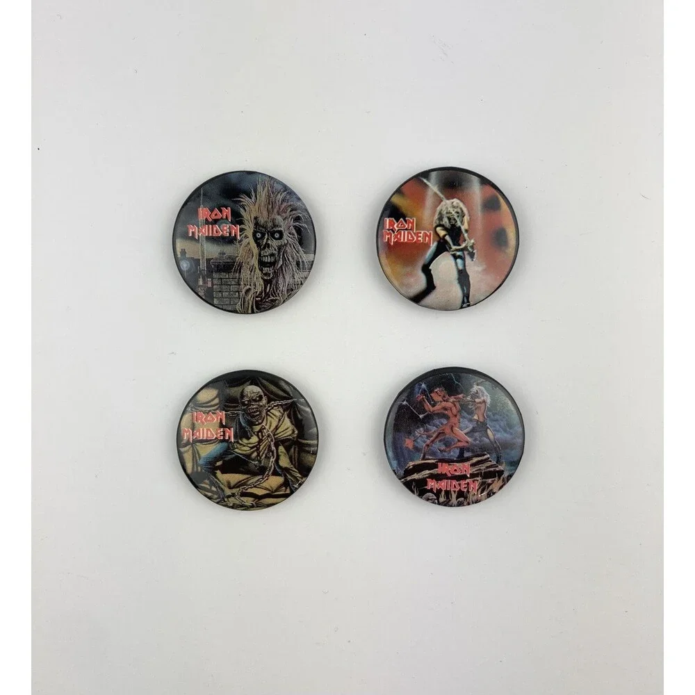 Lot Of 4 VINTAGE Iron Maiden 1980’s Pinback BUTTON PINS HEAVY METAL Rock